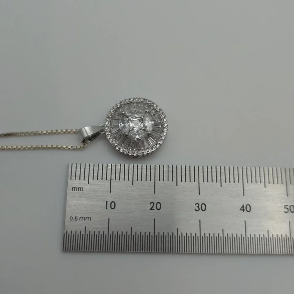 19 Inch Sterling Silver Fancy Style Cubic Zirconia Necklace A891 - Picture 7 of 8